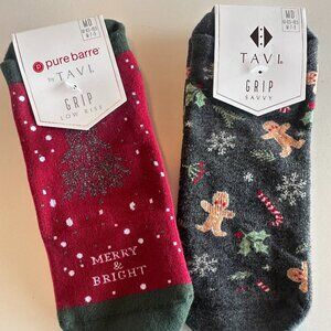NWT Tavi x Pure Barre Christmas Festive Sticky Socks, 2 pairs, Medium